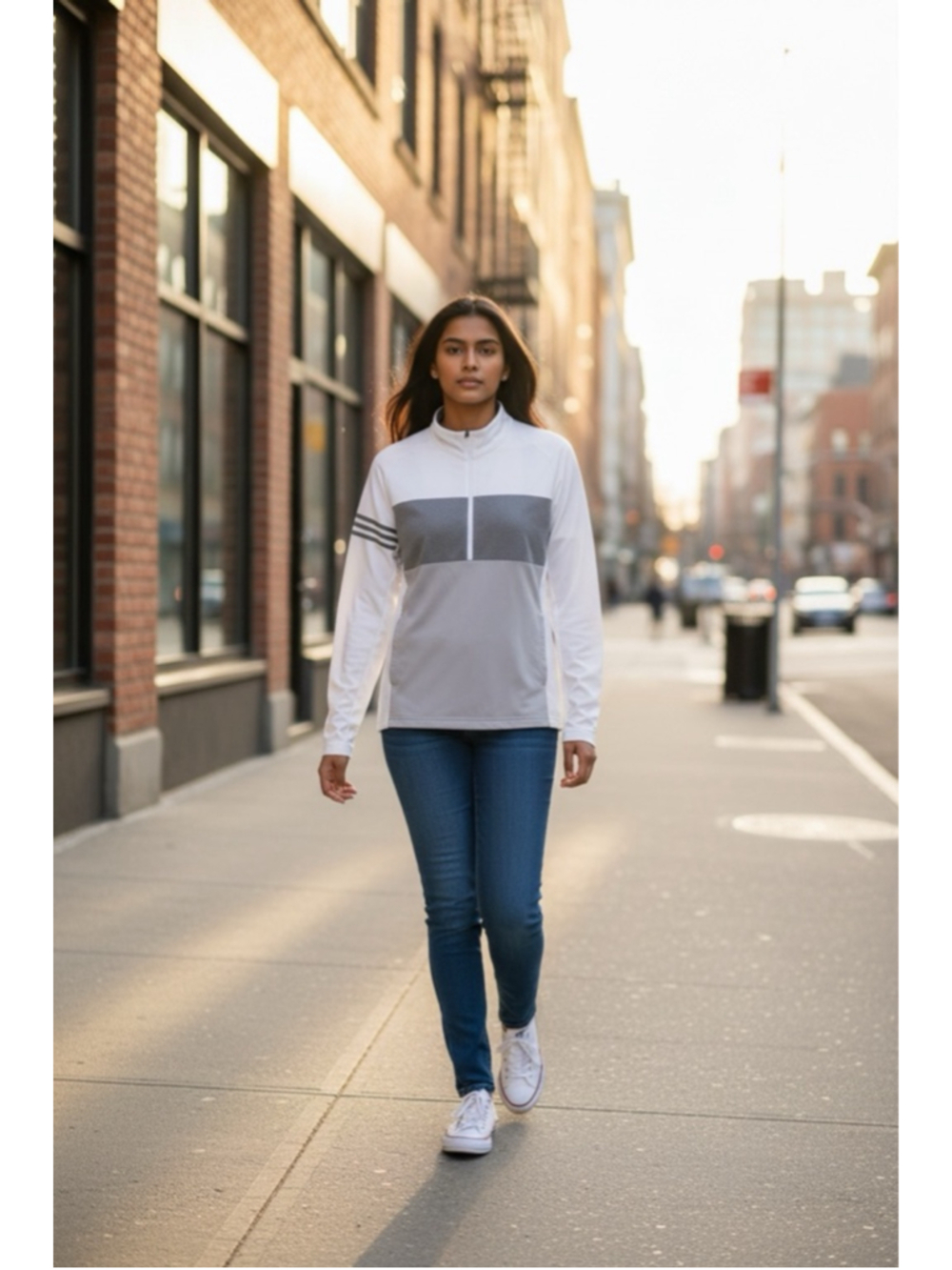 Women's Adidas Long Sleeve Tee M White Gray